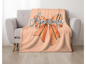 Personalized Basketball Girl Blanket with Name – Coquette Bow Plush Gift for Daughter