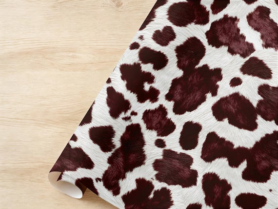 Burgundy Cow Print Gift Wrap