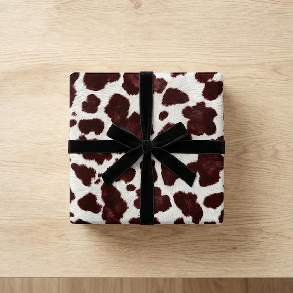 Burgundy Cow Print Gift Wrap