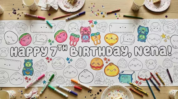 Personalized Cute Food Birthday Coloring Banner