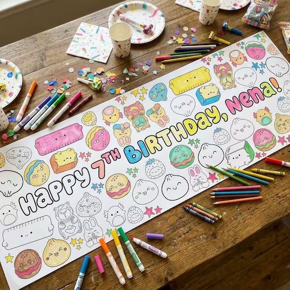 Personalized Cute Food Birthday Coloring Banner