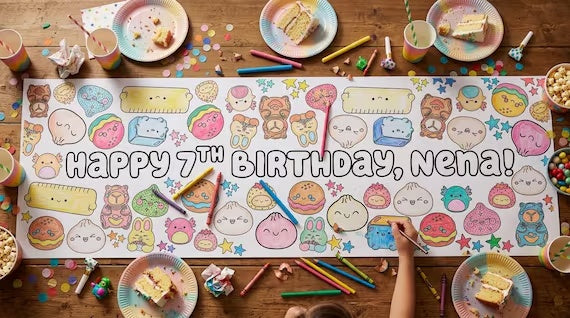 Personalized Cute Food Birthday Coloring Banner