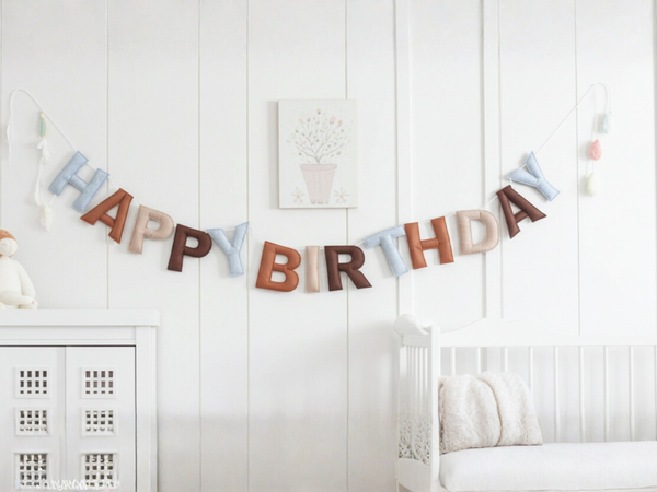 100% Natural Wool Boho Felt Happy Birthday Garland