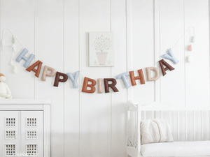 Boho Felt Happy Birthday Garland – 100% Wool, Neutral Pre-Strung Party Banner