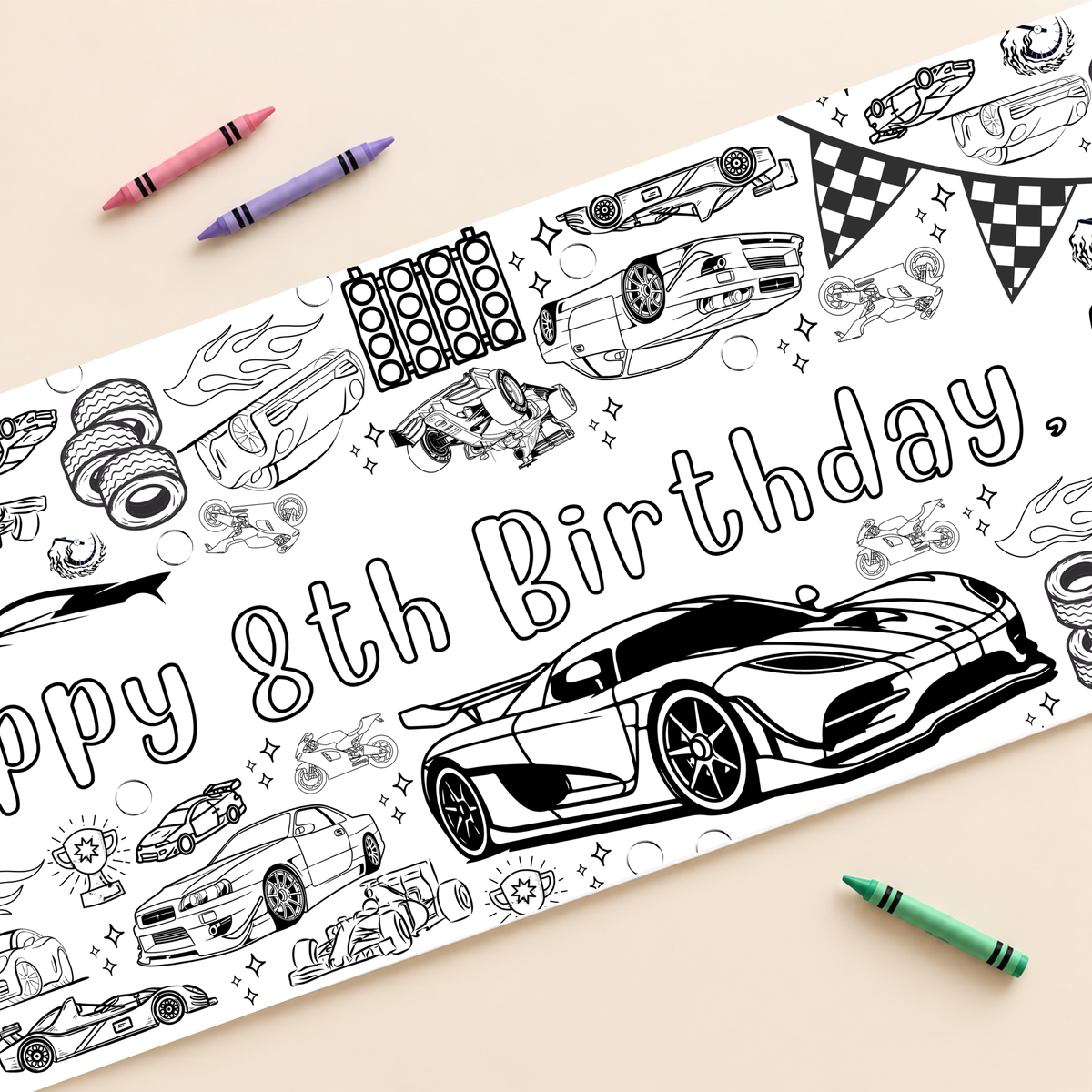 Sports Car Birthday Coloring Banner