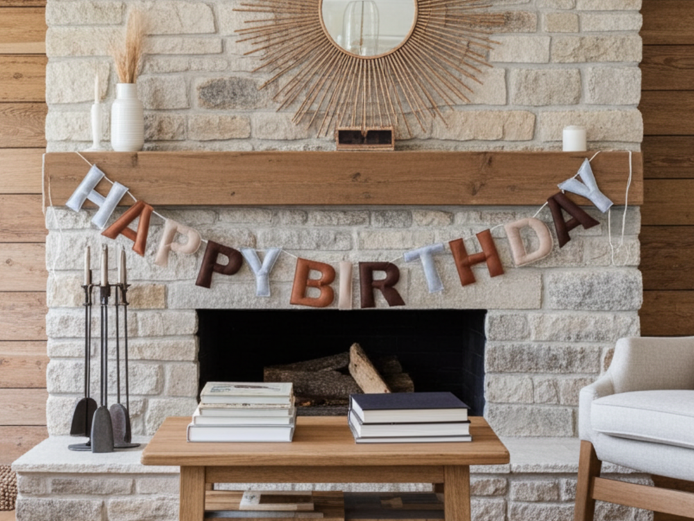 100% Natural Wool Boho Felt Happy Birthday Garland