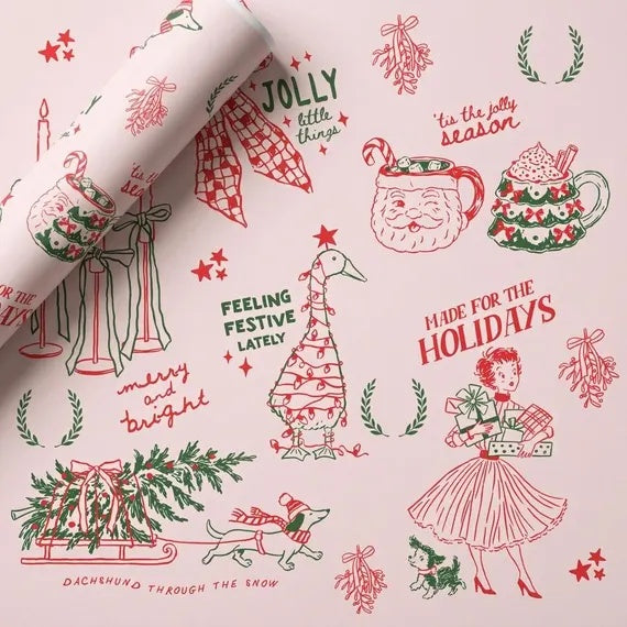 Pink Vintage Christmas Gift Wrap