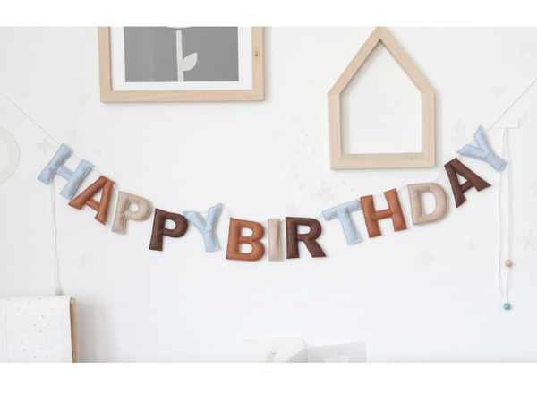 Boho Felt Happy Birthday Garland – 100% Wool, Neutral Pre-Strung Party Banner