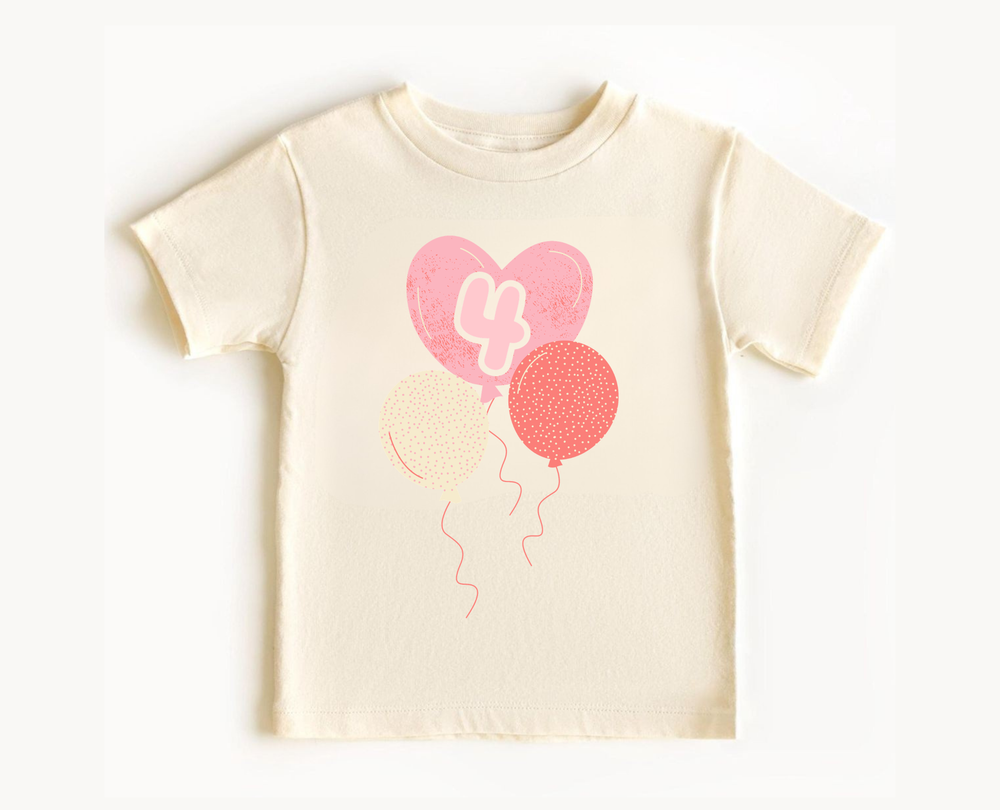 Four Year Old Birthday Balloon Tee