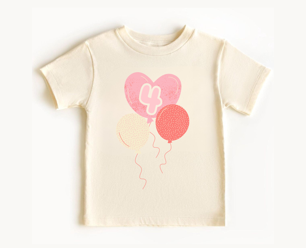 Four Year Old Birthday Balloon Tee