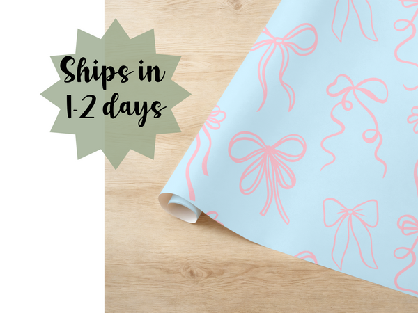 Pastel Blue and Pink Bow Peel and Stick Wrapping Paper