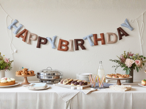 Boho Felt Happy Birthday Garland – 100% Wool, Neutral Pre-Strung Party Banner