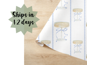Cake Stand Gift Wrap, Blue Ribbon Pattern