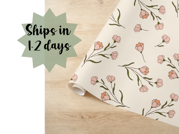 Floral Wrapping Paper, Pink & Peach Flowers Wrapped gift