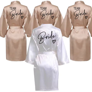 Wedding Party Team Bride Robe Kimono Satin Bridesmaid Bathrobe