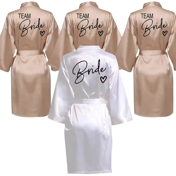 Wedding Party Team Bride Robe Kimono Satin Bridesmaid Bathrobe