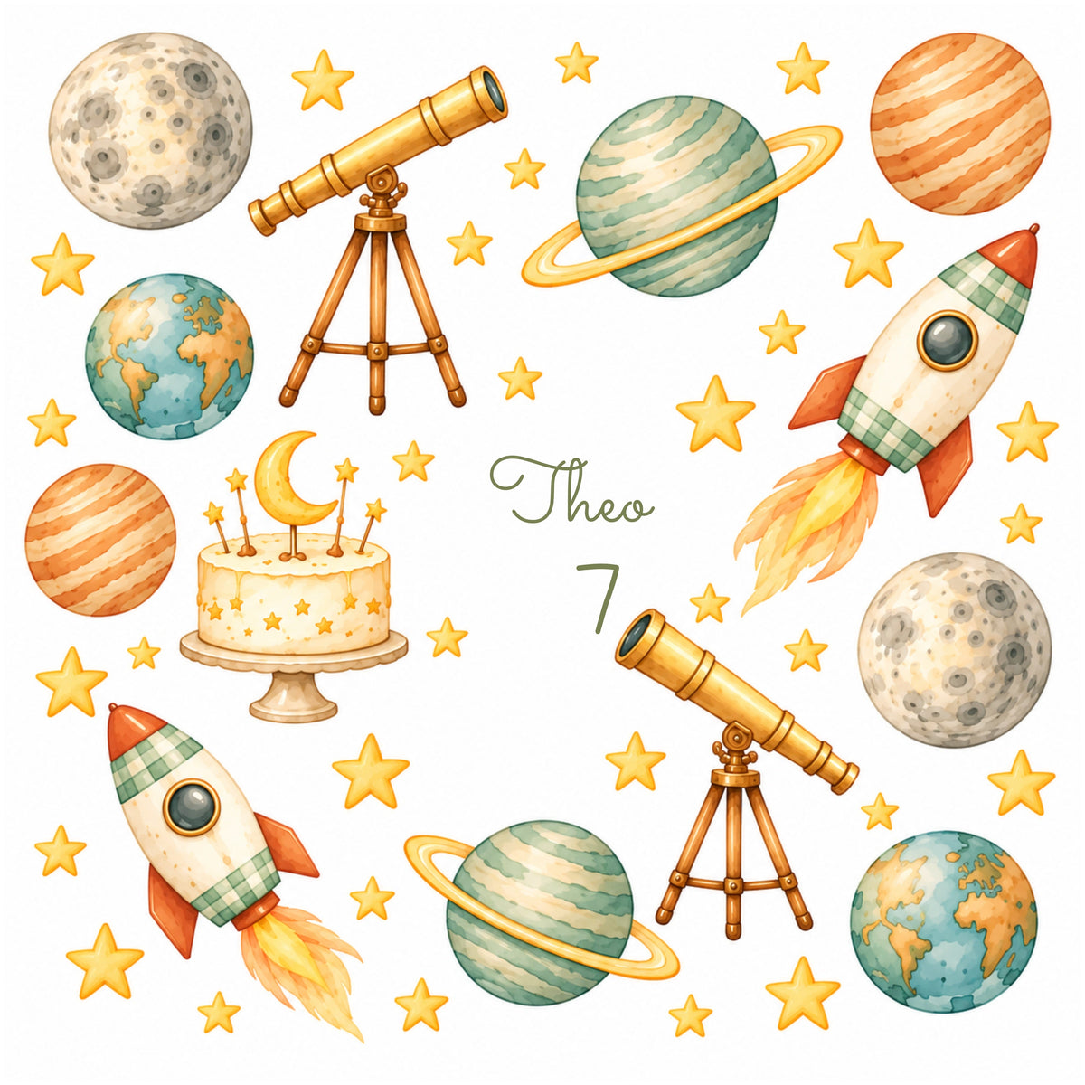 Seamless astronomer birthday pattern with name and age