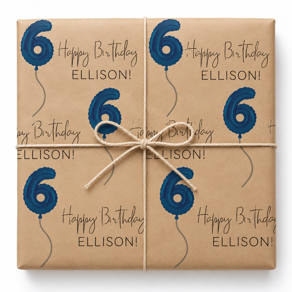 Personalized Blue Balloon Birthday Kraft Gift Wrap