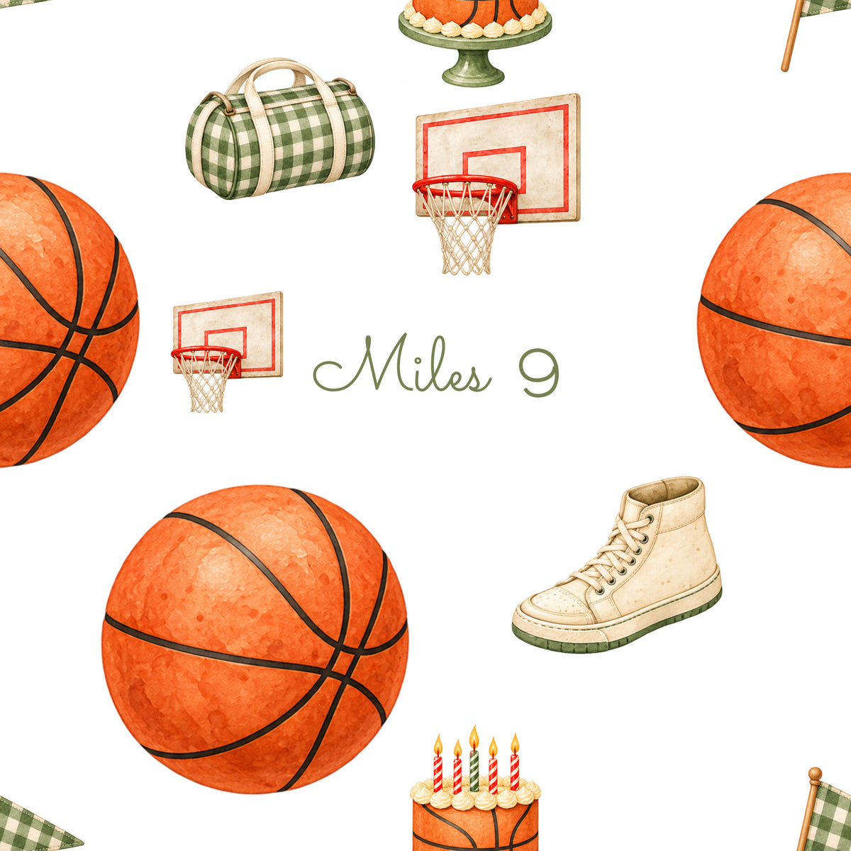 Basketball seamless pattern detail with personalized name and age