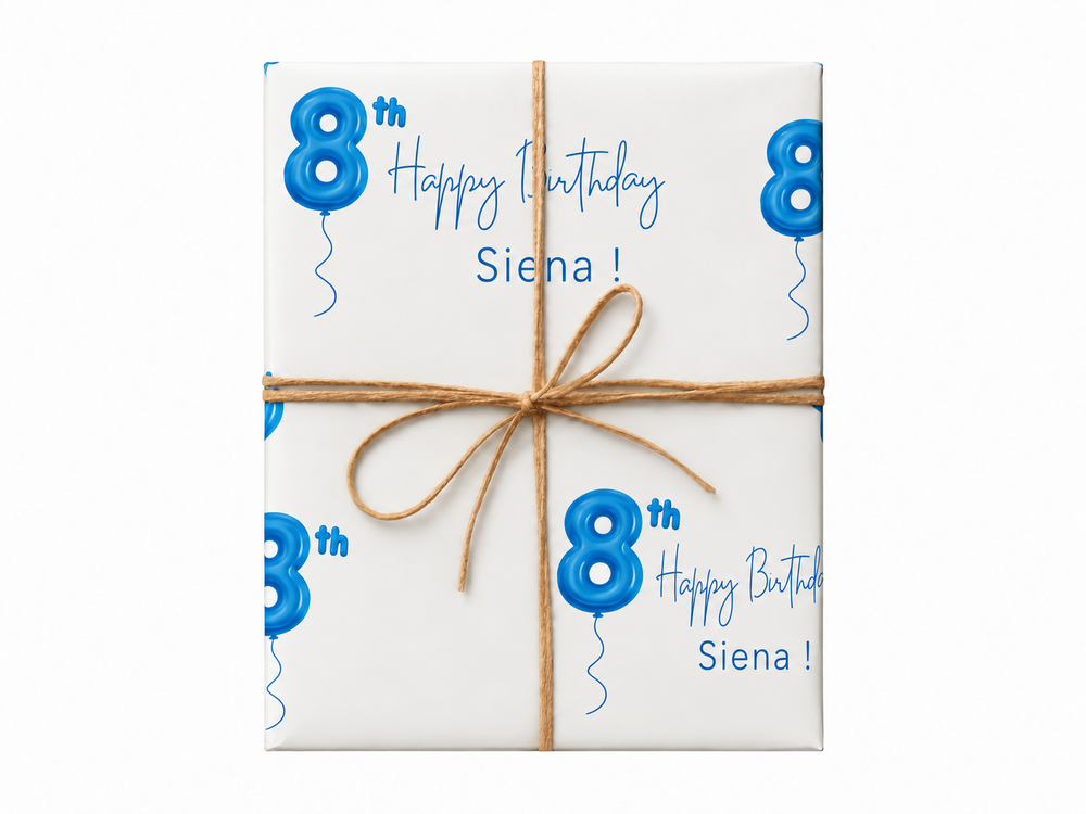 blue birthday large wrapping paper gift box with jute twine