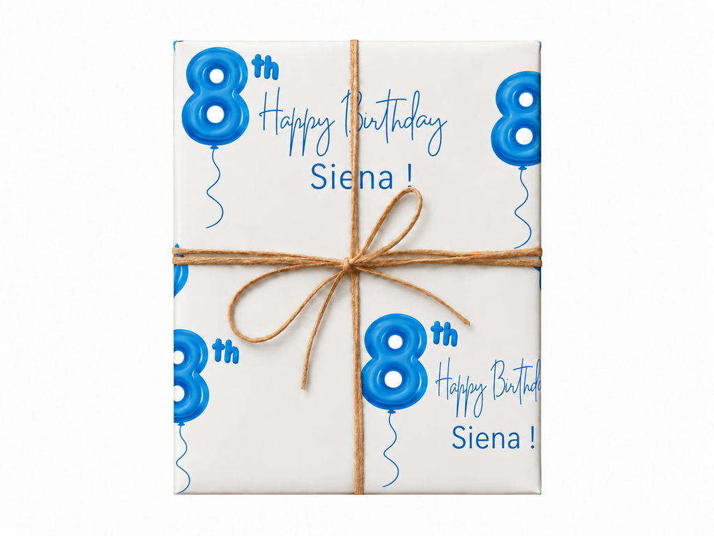 blue birthday large wrapping paper gift box with jute twine