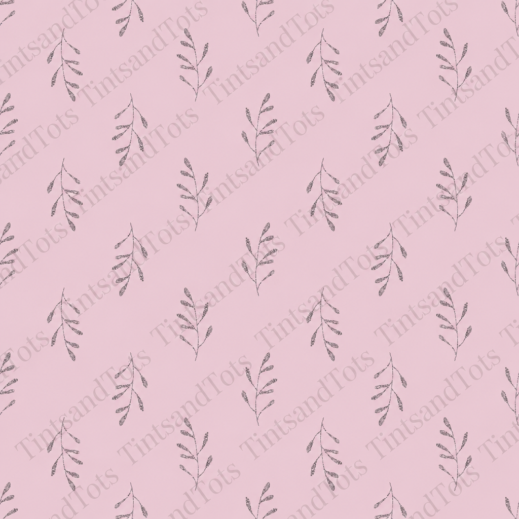Blush botanical sprigs wallpaper pattern detail with translucent TintsandTots watermark