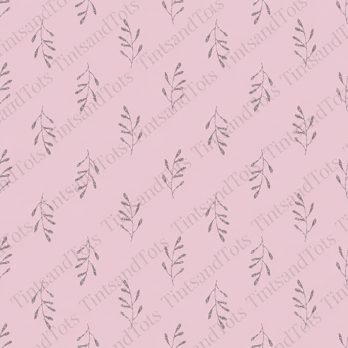 Blush botanical sprigs wallpaper pattern detail with translucent TintsandTots watermark
