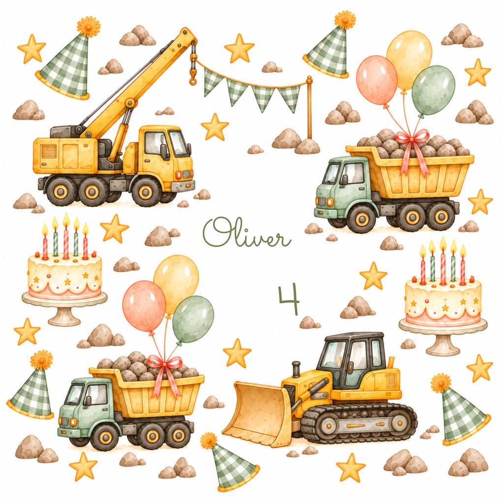 Seamless builder birthday pattern with name and age