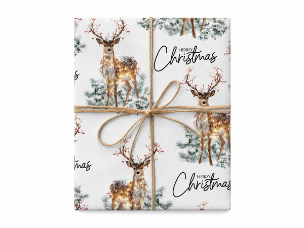 christmas deer wrapping paper gift box with jute twine