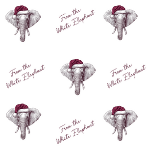 Christmas elephant gift wrap pattern featuring elephants in Santa hats