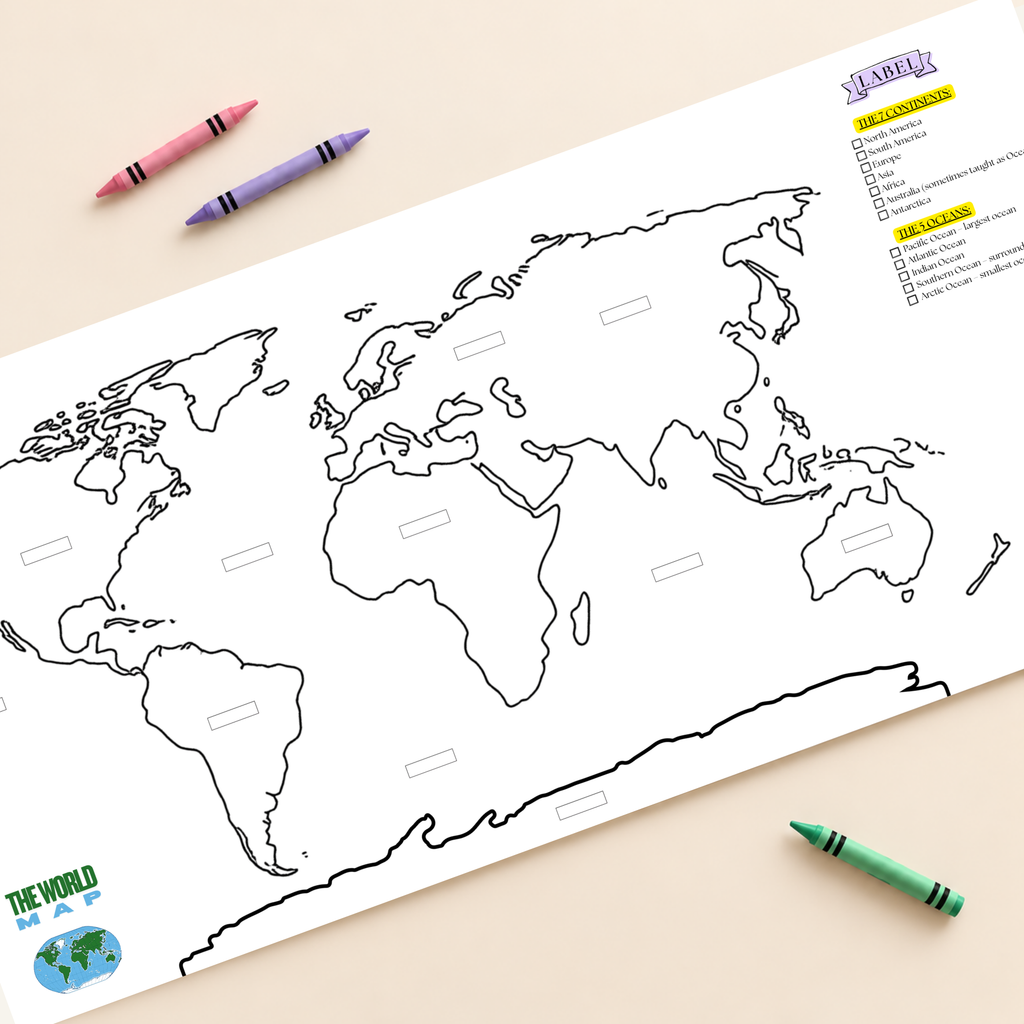 World Map Coloring Banner — supplied close-up mockup
