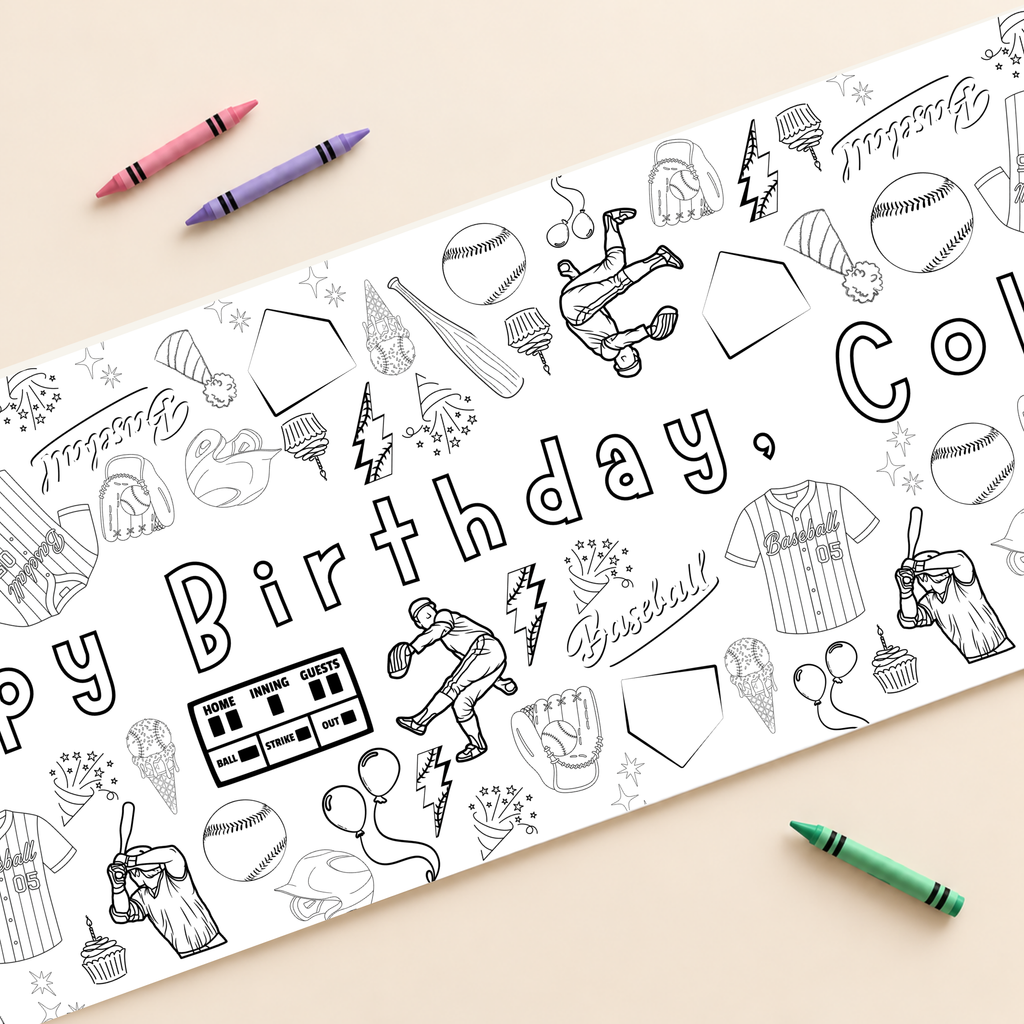 Personalized Baseball Birthday Coloring Banner — supplied close-up mockup