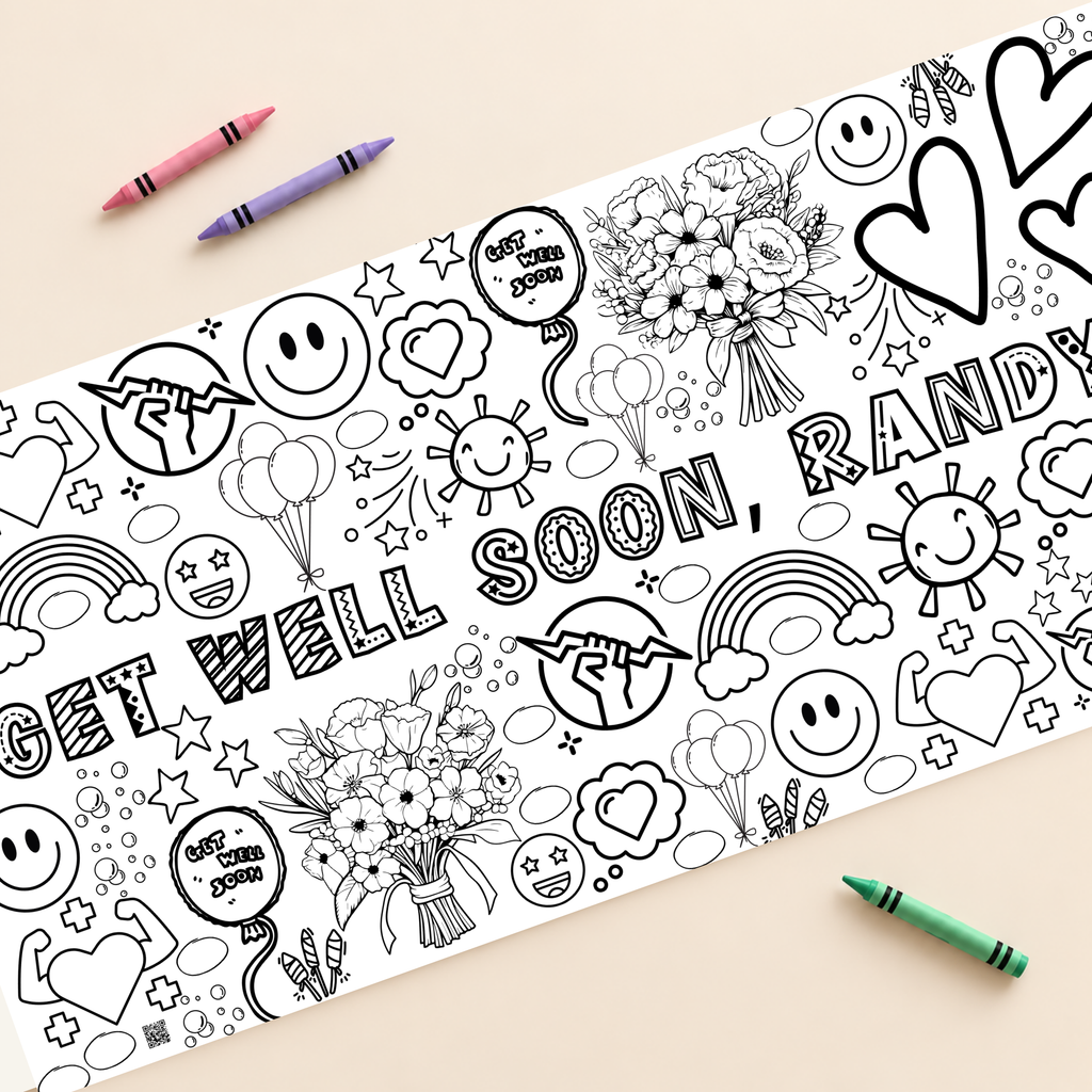 Personalized Get Well Soon Coloring Banner — supplied close-up mockup