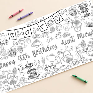 Example Tea Party banner artwork — custom digital design and print-ready PDF; physical printing optional