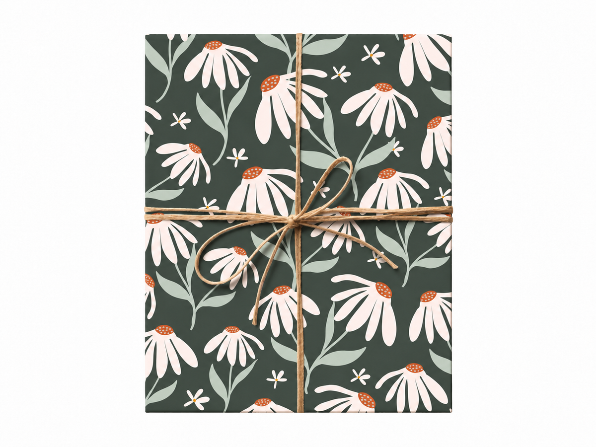 dandelion dark green wrapping paper gift box with jute twine