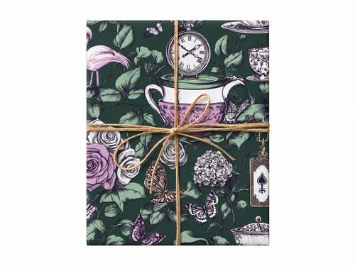 dark tea party wrapping paper gift box with jute twine