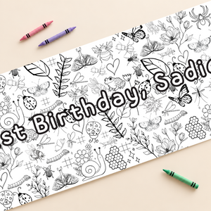 Garden bugs coloring banner with optional personalized text