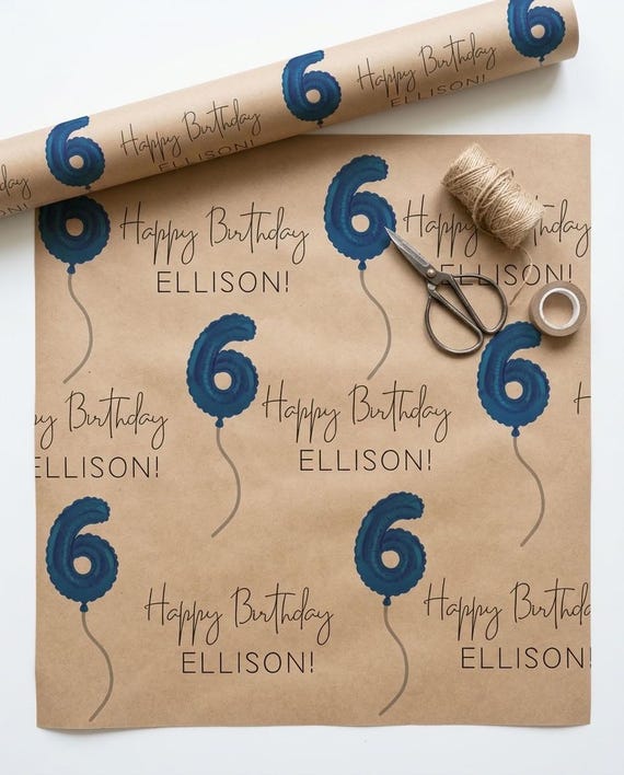 Blue Birthday Kraft Gift Wrap — Etsy product photo 95