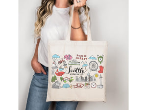 Organic Seattle Cityscape Tote Bag Gift