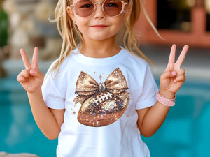 Football Glitter Disco Bow Youth Shirt