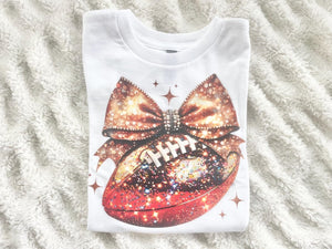 Football Glitter Disco Bow Youth Shirt