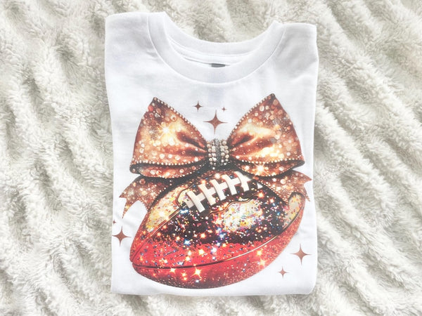 Football Glitter Disco Bow Youth Shirt
