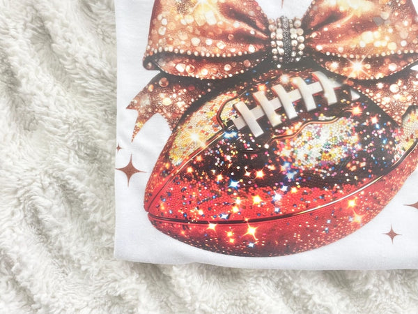 Football Glitter Disco Bow Youth Shirt