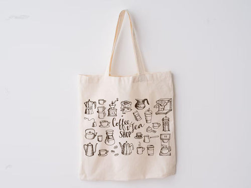 Organic Hand Drawn Coffee Lover Tote Bag