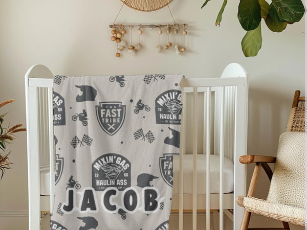 Dirt Bike Custom Name Baby Blanket Personalized Boy Gift