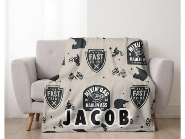 Dirt Bike Custom Name Baby Blanket Personalized Boy Gift