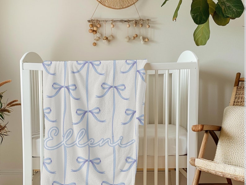 Custom Name Baby Blanket – Coquette Bow Girl Blanket Set, Personalized Youth & Toddler Throw, Baby Shower Gift,