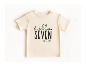 Hello Seven Birthday Girl T-Shirt – 7th Birthday Celebration Top for 7 Year Old Kids