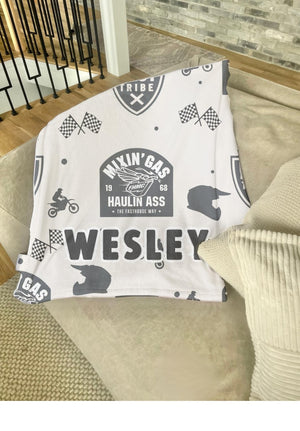 Dirt Bike Custom Name Baby Blanket Personalized Boy Gift