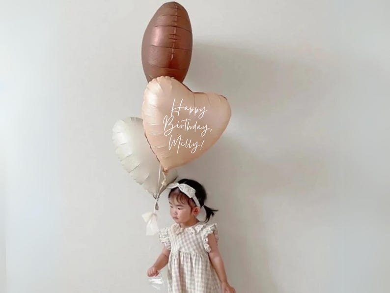 Custom Name Beige Heart Balloon – 18" Matte Caramel Foil Balloon with Personalized Text